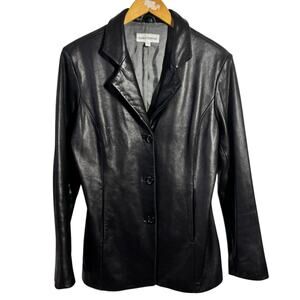 Boston Harbour Leather Jacket Women L Black Quite Luxury Old Money Minimal 90s